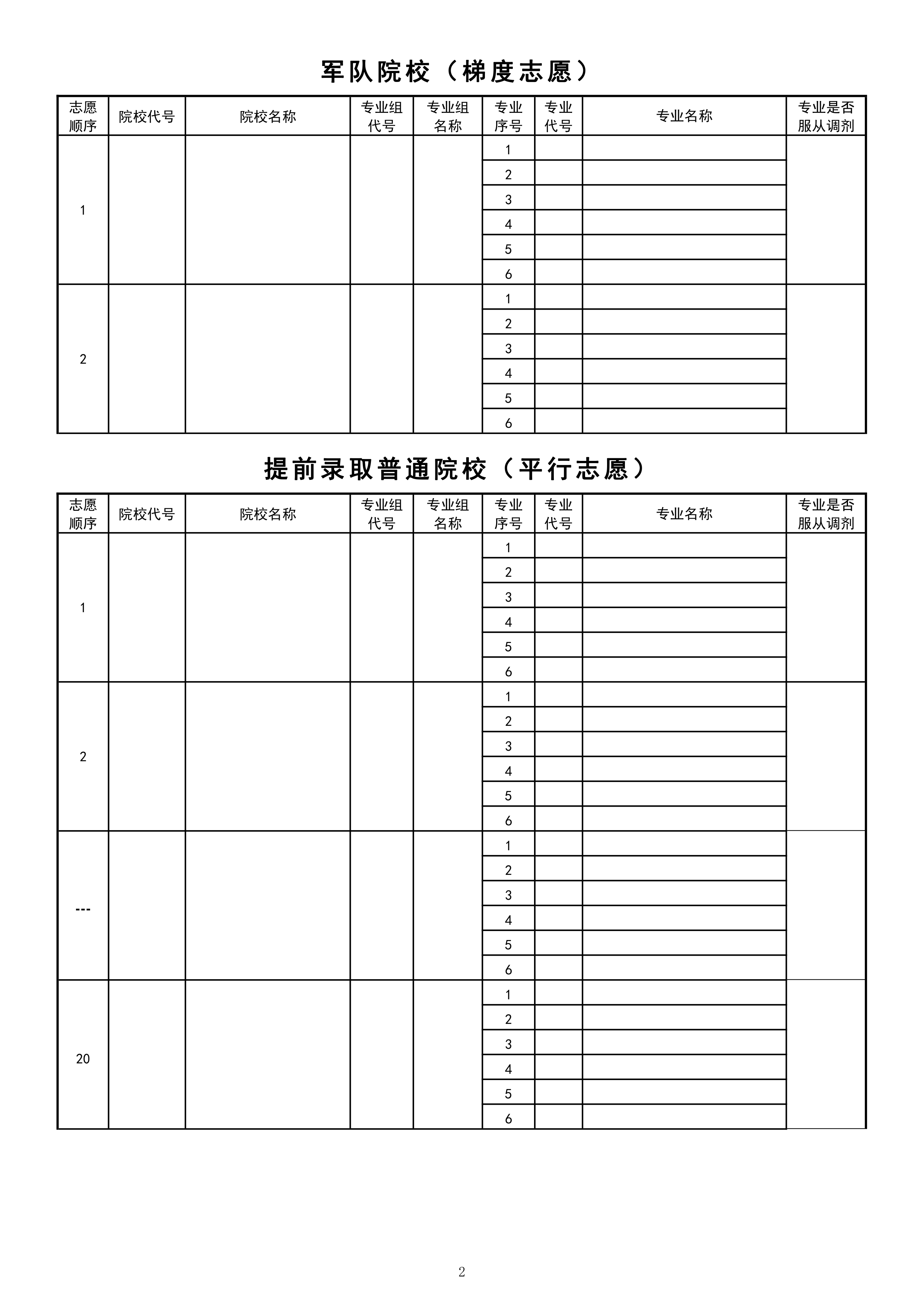 2024高考志愿填报表格电子版:含本科批,专科批